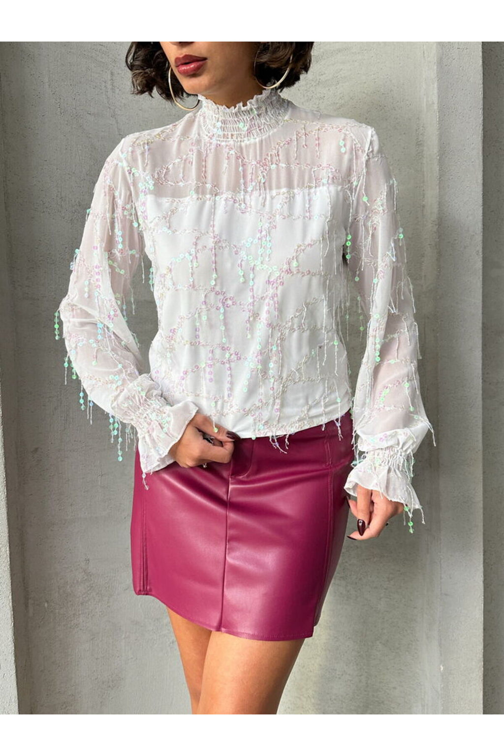 Saçaklı Bluz | F1851 - PEMBE