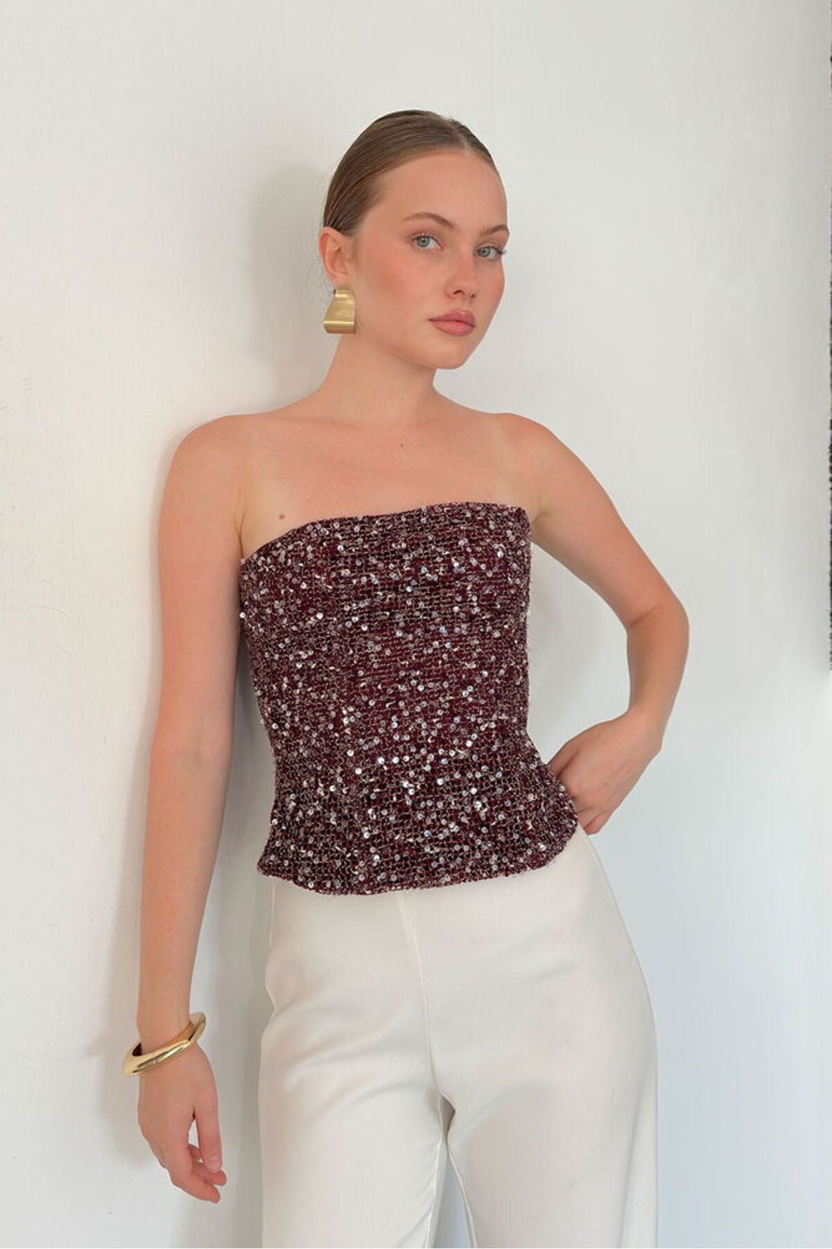 Pul Payet Straplez Bluz | D3123 - BORDO