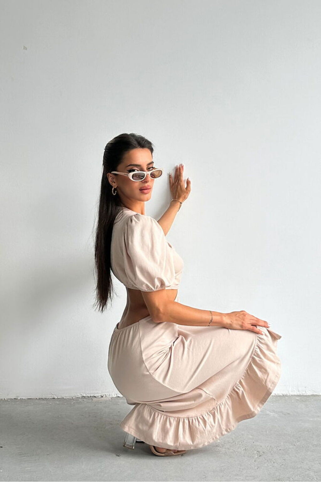 V Yaka Dekoltelı Boydan Elbise | D2289