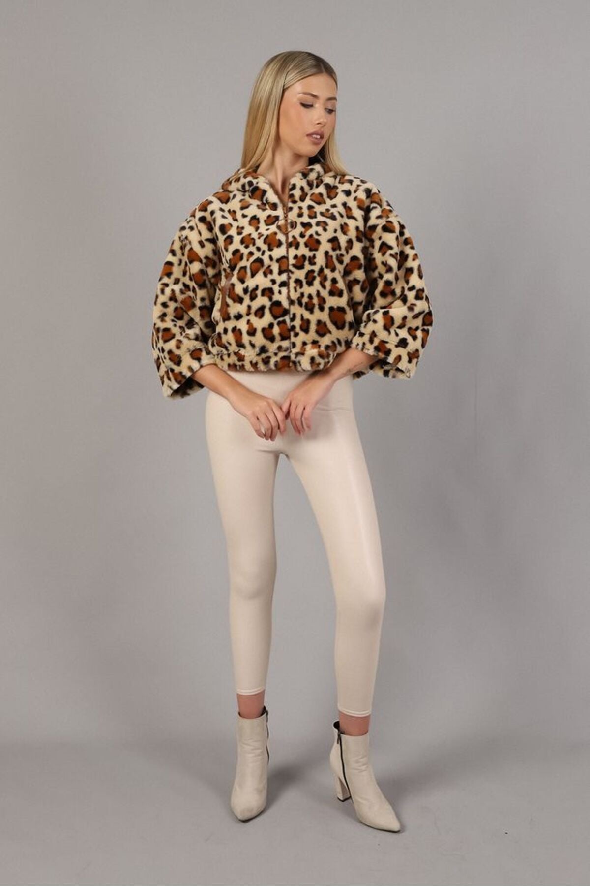 Peluş Mont | F1484 - KREM KAHVE ZEBRA