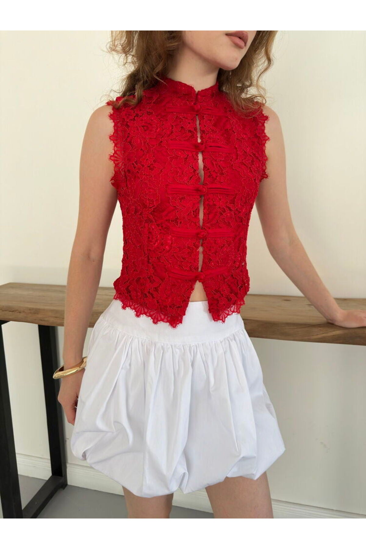 Dantel Yelek | D3026 - KREM