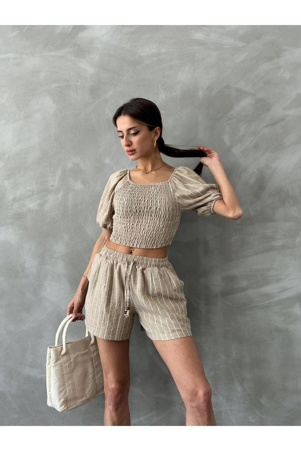 Çizgili Gipeli Bluz | D2676 - KOYU TAŞ