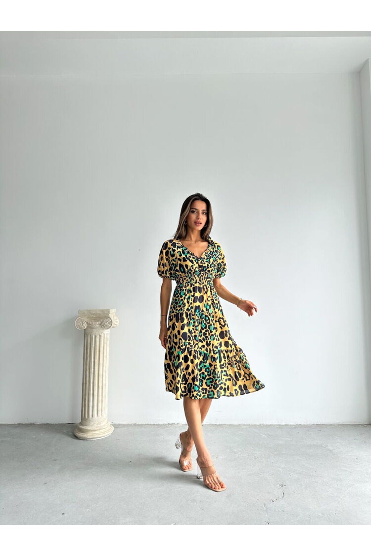 Desenli Uzun Elbise | D2283