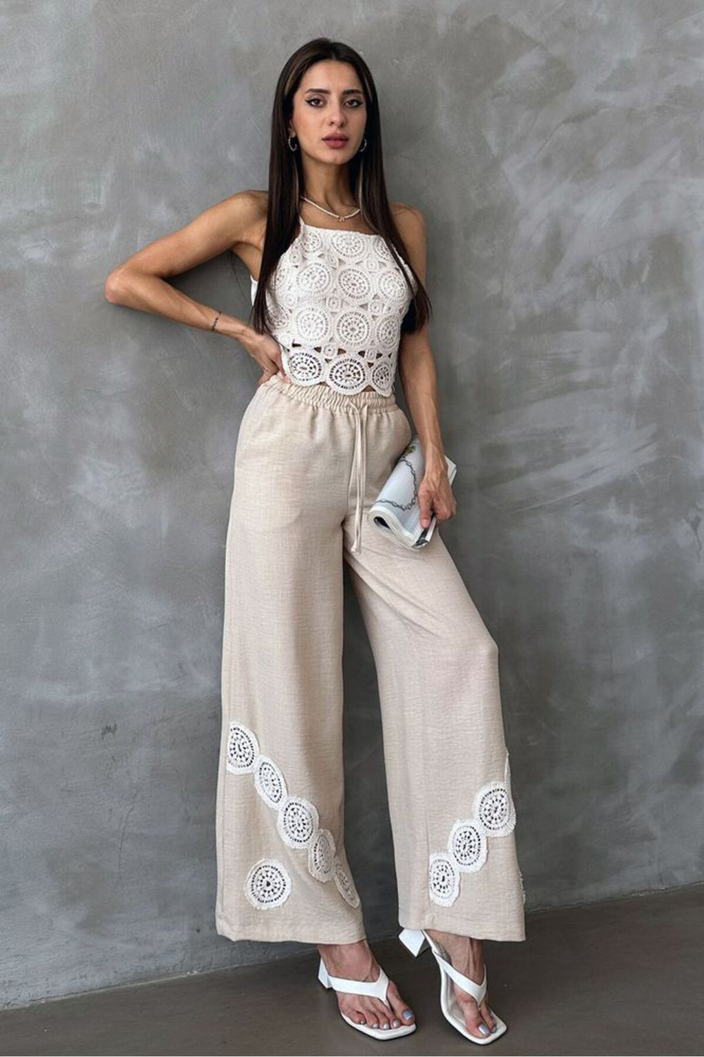 Bağcıklı Pantolon | D2441 - TAŞ