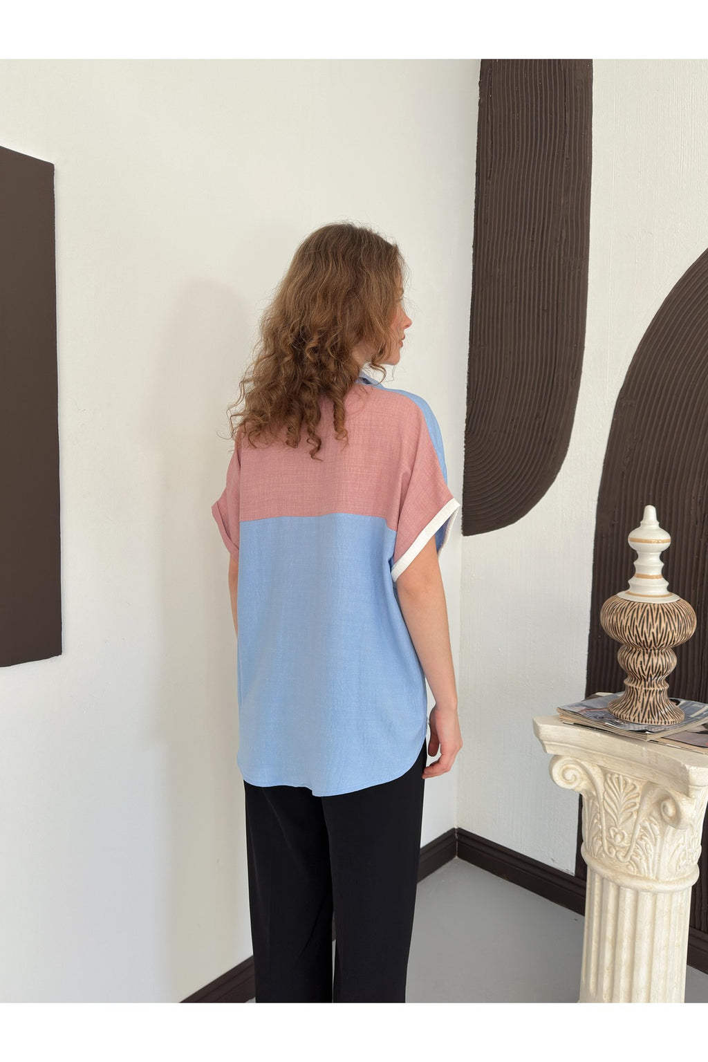 Çift Renk Cep Detaylı Gömlek Oversize | D2530