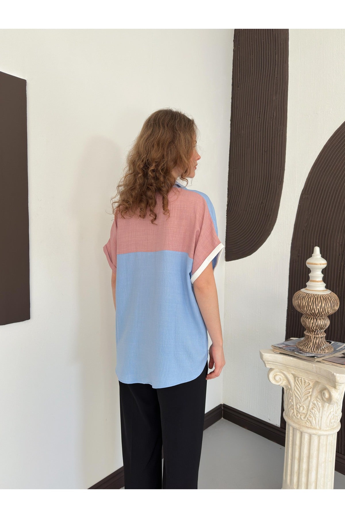 Çift Renk Cep Detaylı Gömlek Oversize | D2530