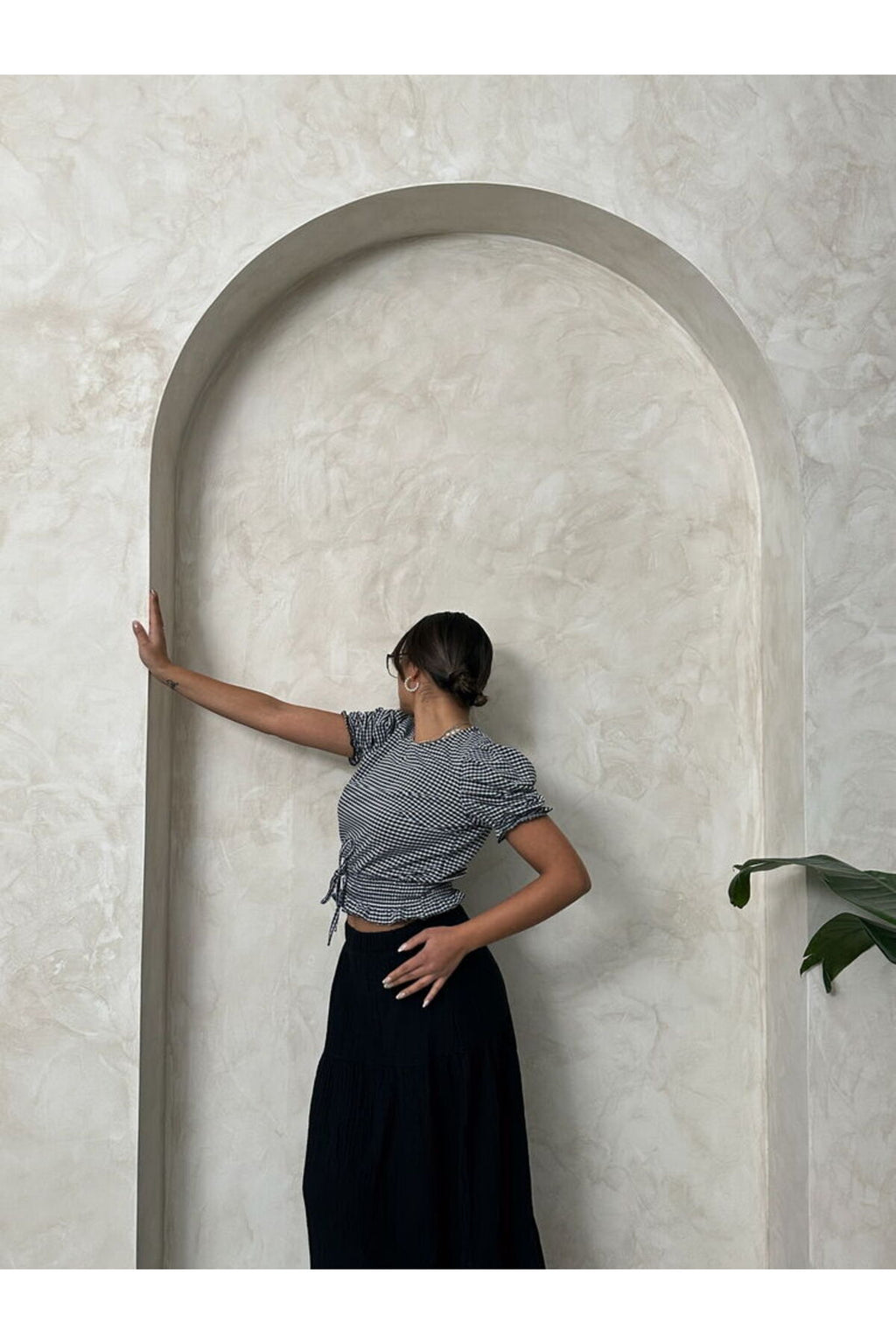 Beli Gipeli Pitikareli Bluz | D1430 - SİYAH