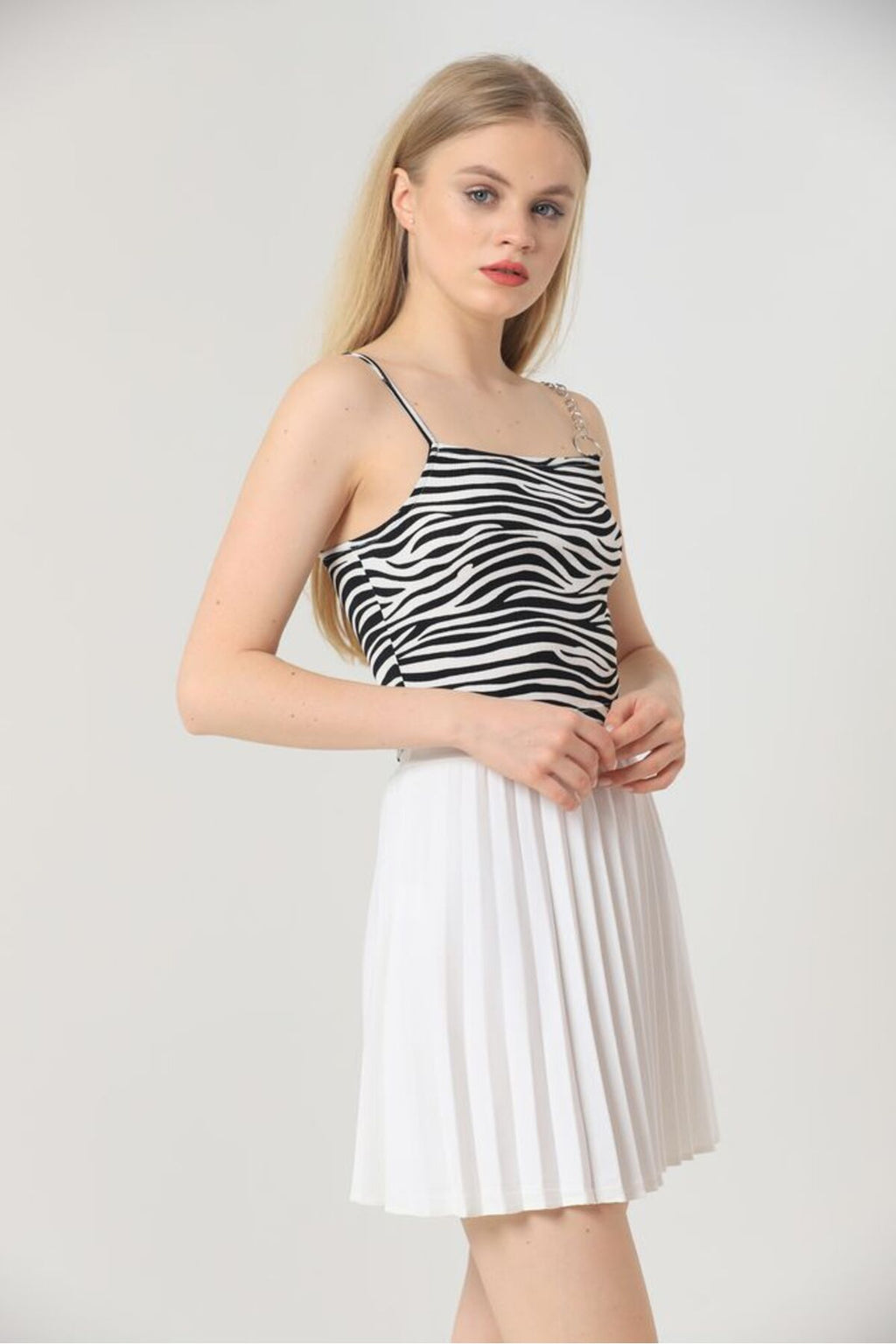 Zincir Detaylı Bluz | D1679 - ZEBRA