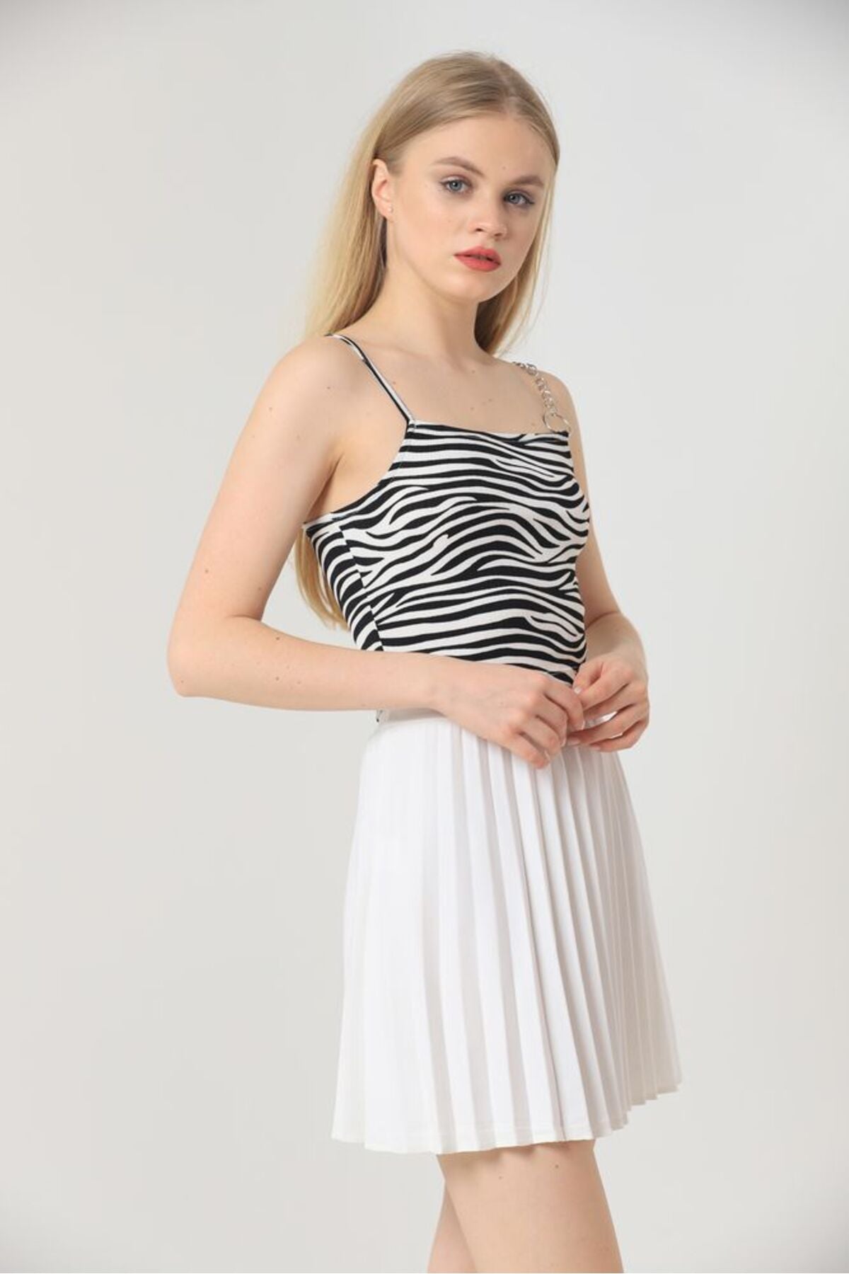 Zincir Detaylı Bluz | D1679 - ZEBRA