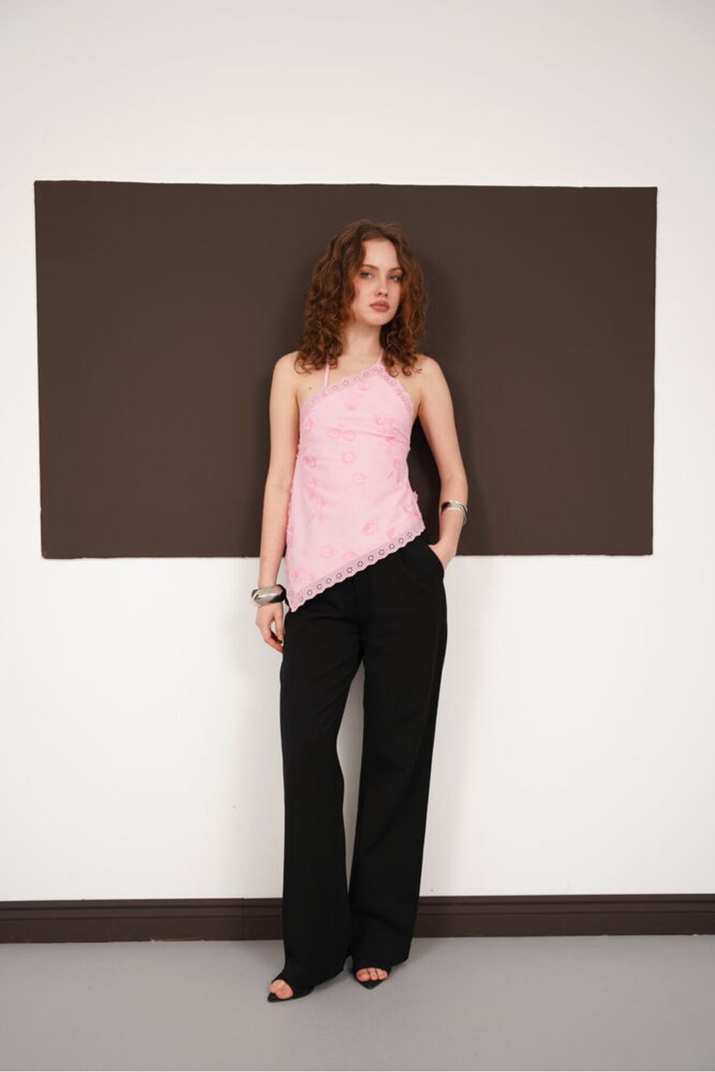 Boyundan Askılı Güpür Bluz | D2968 - PEMBE
