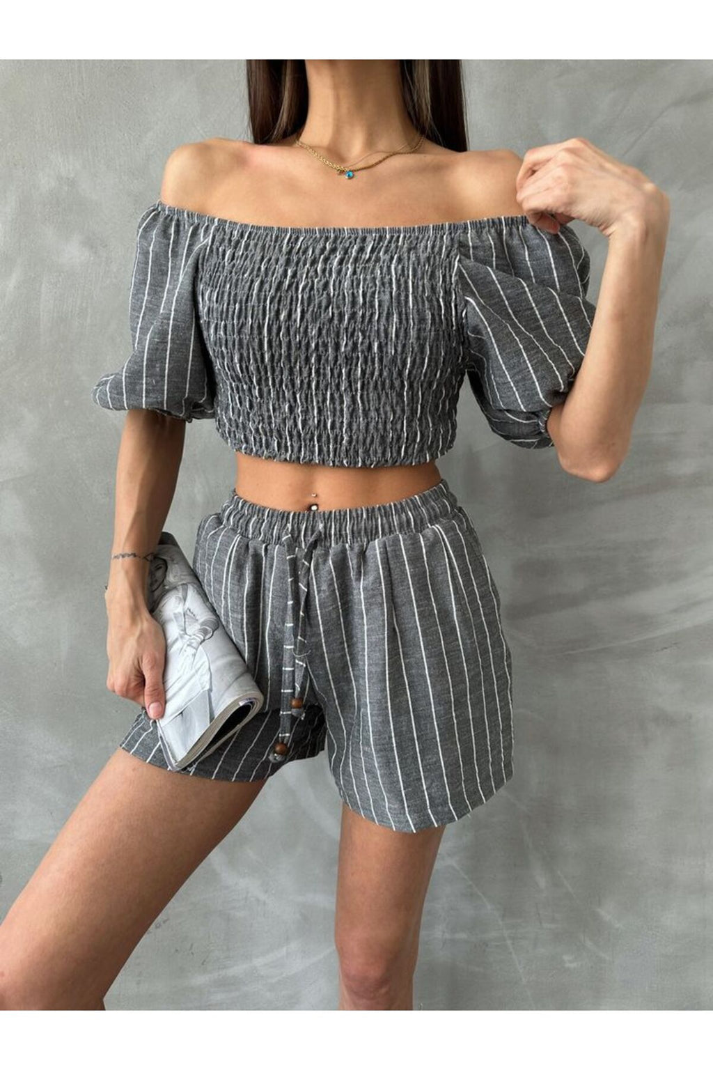 Çizgili Gipeli Bluz | D2676 - AÇIK TAŞ