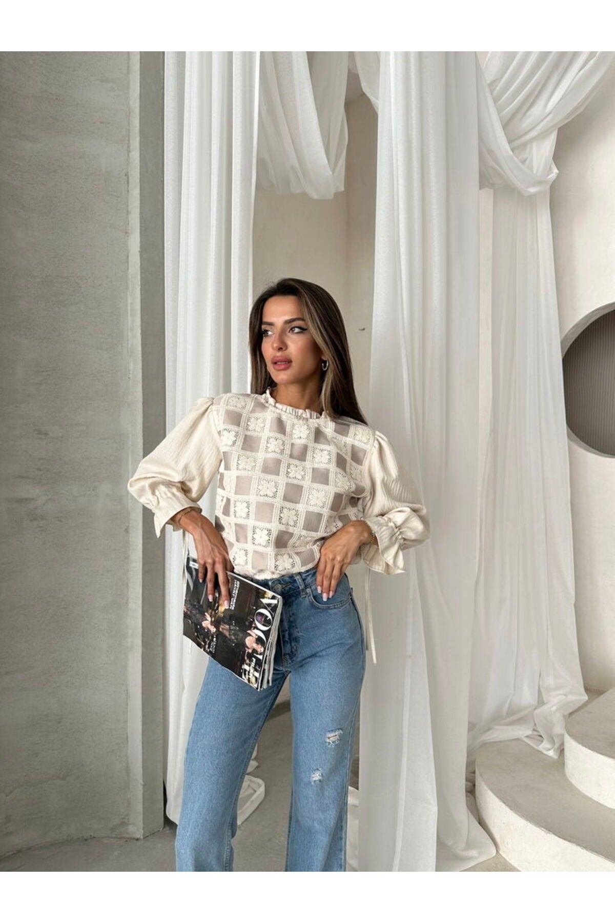 Dantel Detaylı Bluz | F1693 - TAŞA TAŞ