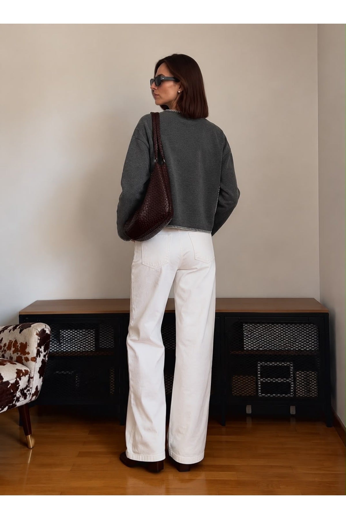 Çoban Dikişli Triko Bluz | F1652 - GRİ