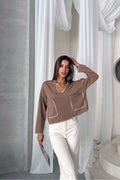 Çoban Dikişli Triko Bluz | F1652 - KAHVE