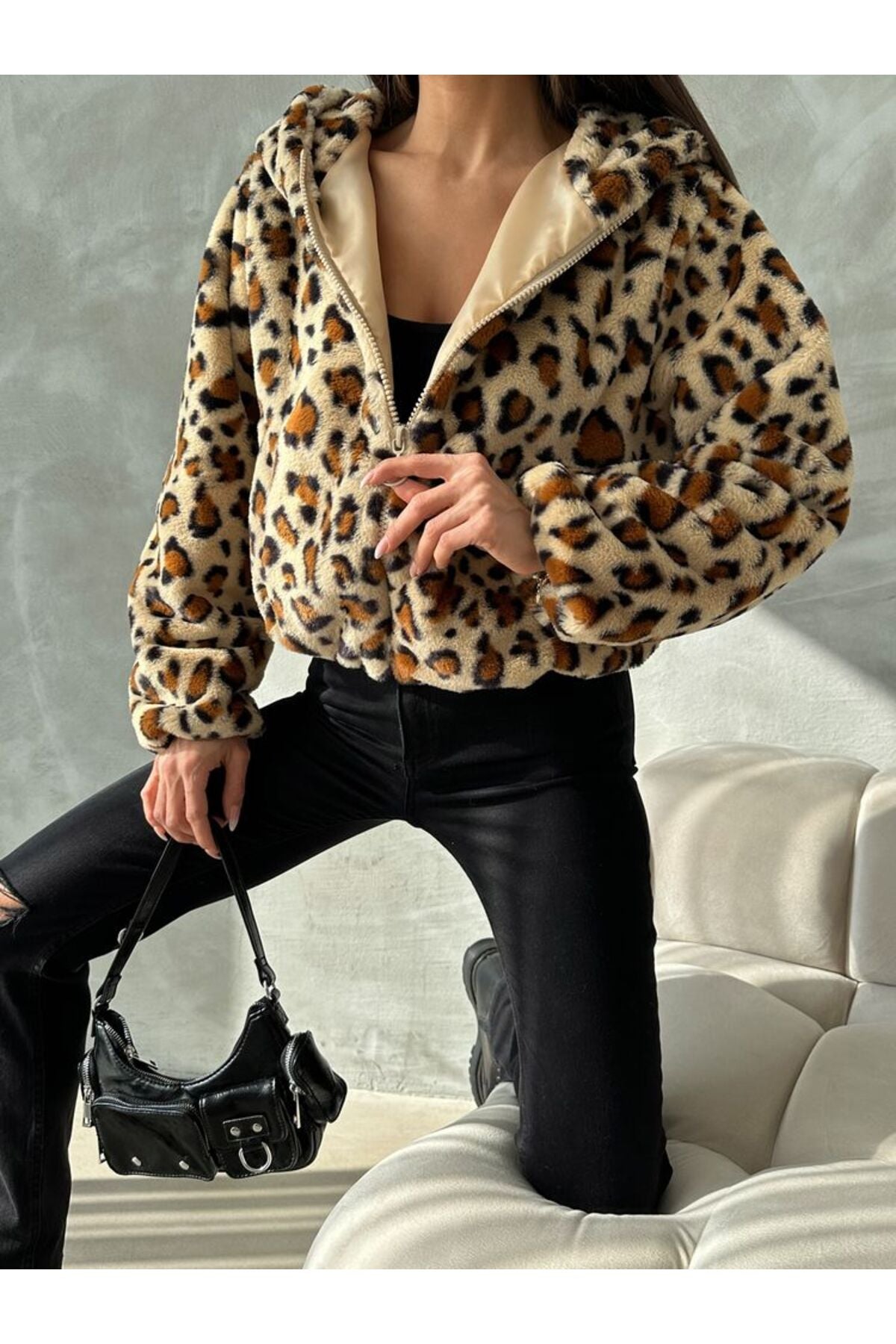Leopar Bskılı Pejuş Mont | F1654