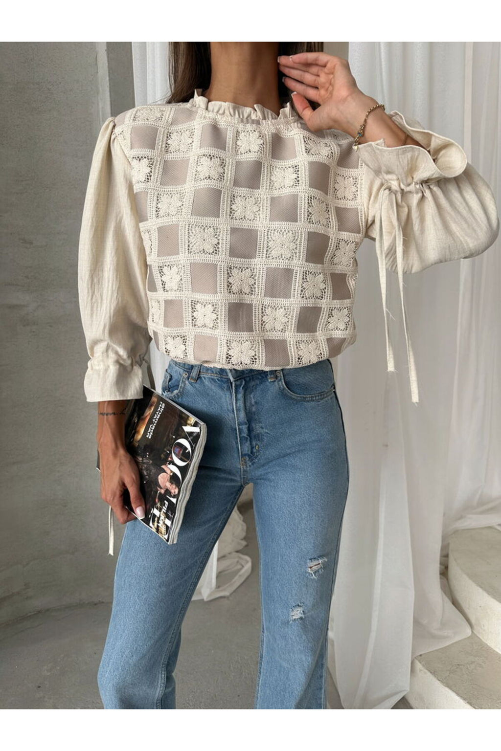 Dantel Detaylı Bluz | F1693 - TAŞA TAŞ