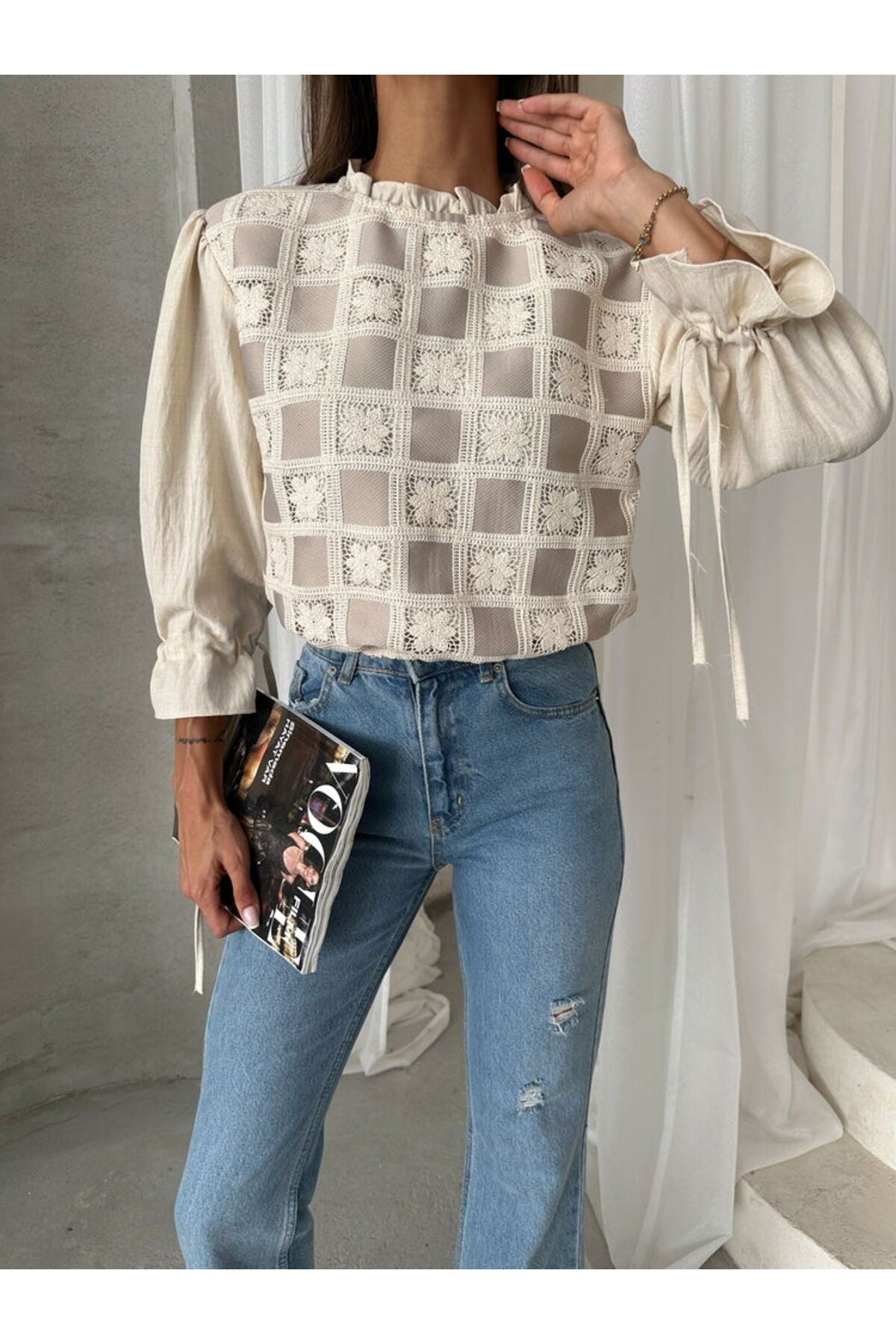 Dantel Detaylı Bluz | F1693 - TAŞA TAŞ