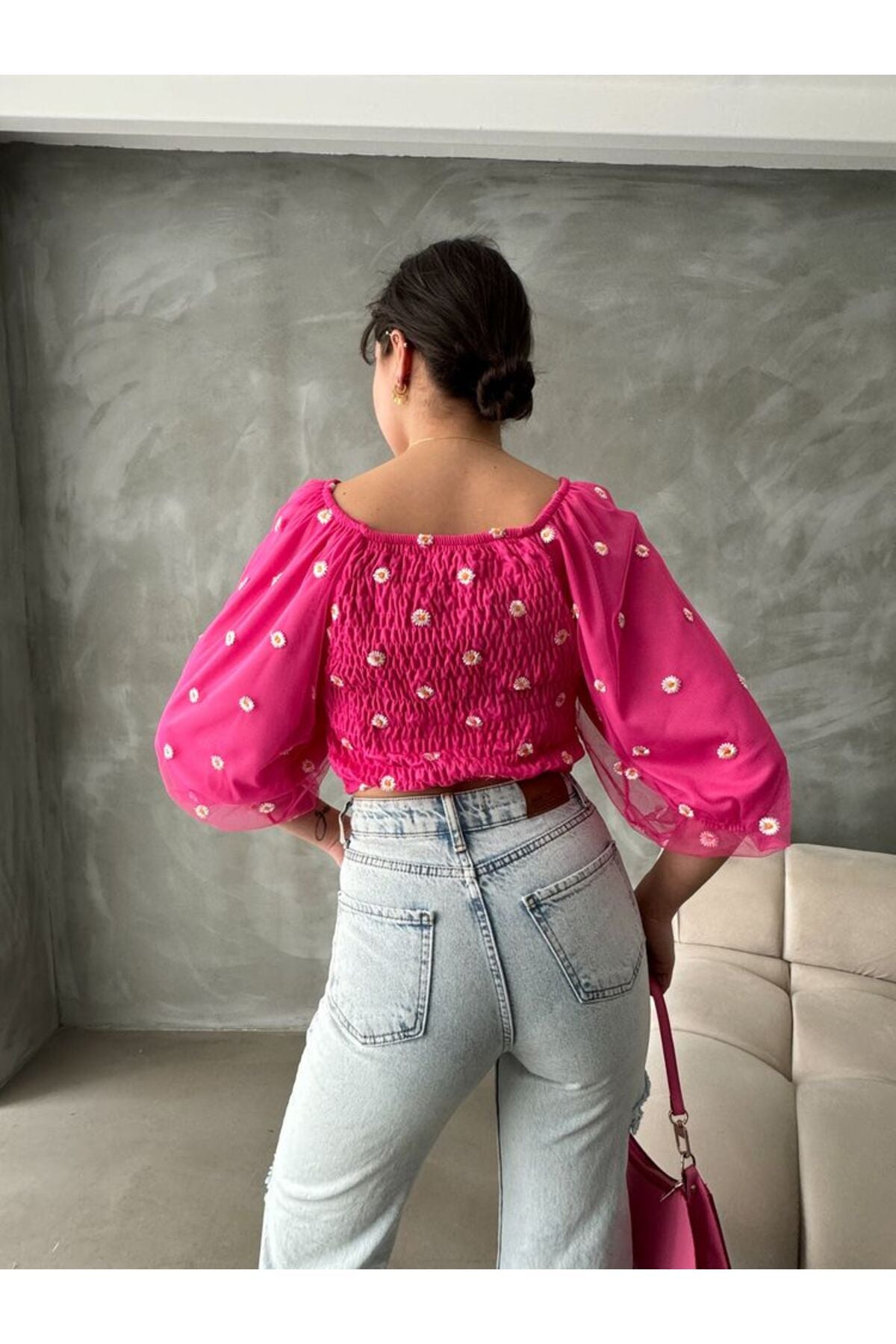 Gipeli Papatya Desenli Bluz | F0988 - KREM