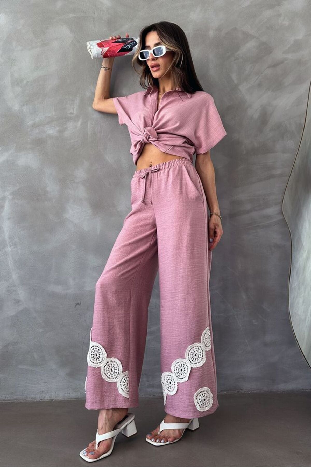 Bağcıklı Pantolon | D2441 - PUDRA