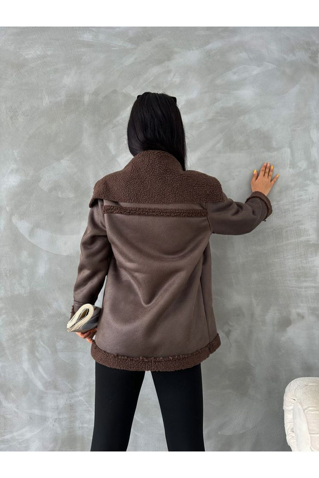 Deri Fermuarlı Yakası Kürklü Mont | F1534 - CAMEL CAMEL