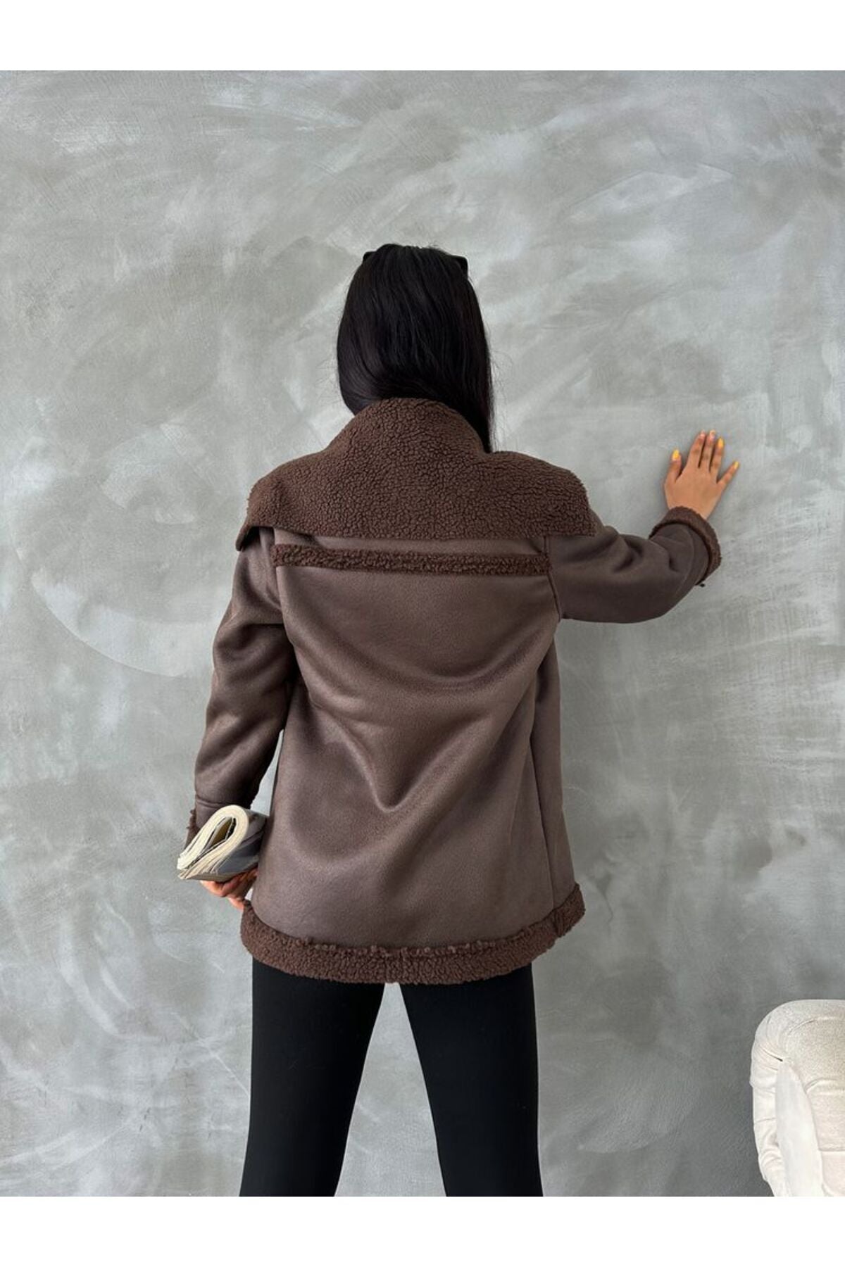 Deri Fermuarlı Yakası Kürklü Mont | F1534 - CAMEL CAMEL
