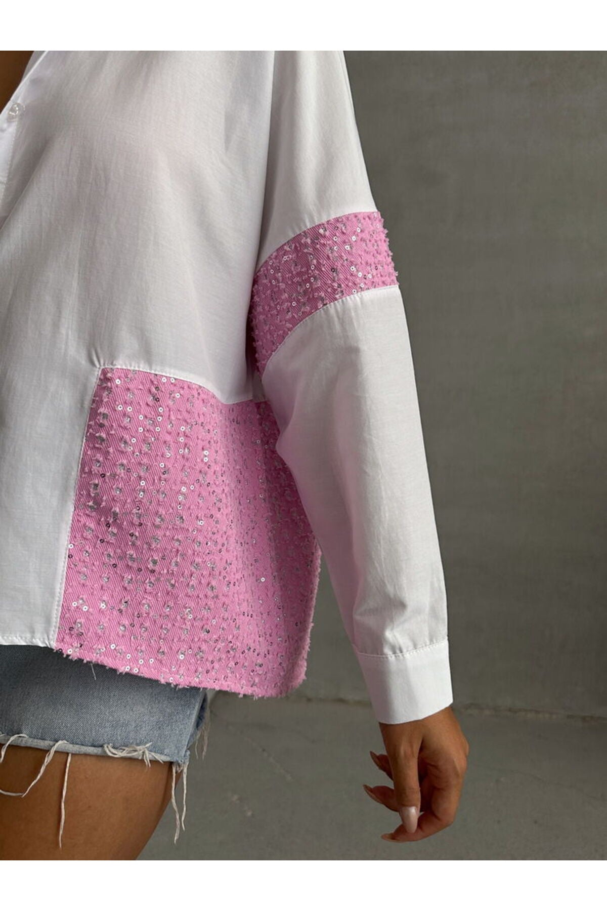 Pullu Kot Detaylı Gömlek | F1725 - PEMBE DSN2