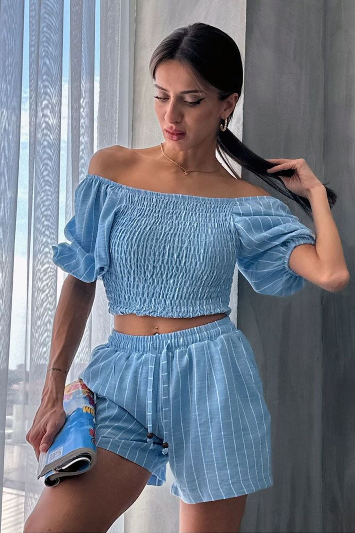 Çizgili Gipeli Bluz | D2676