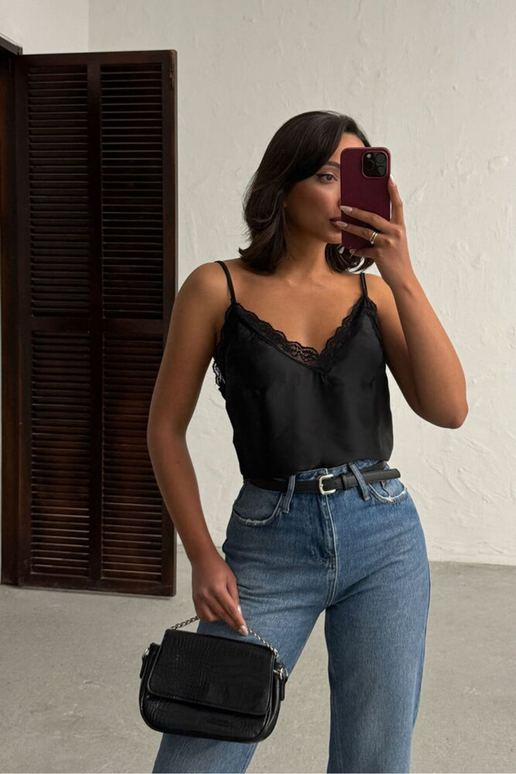 V Yaka Dantelli Bluz | D2263 - SİYAH