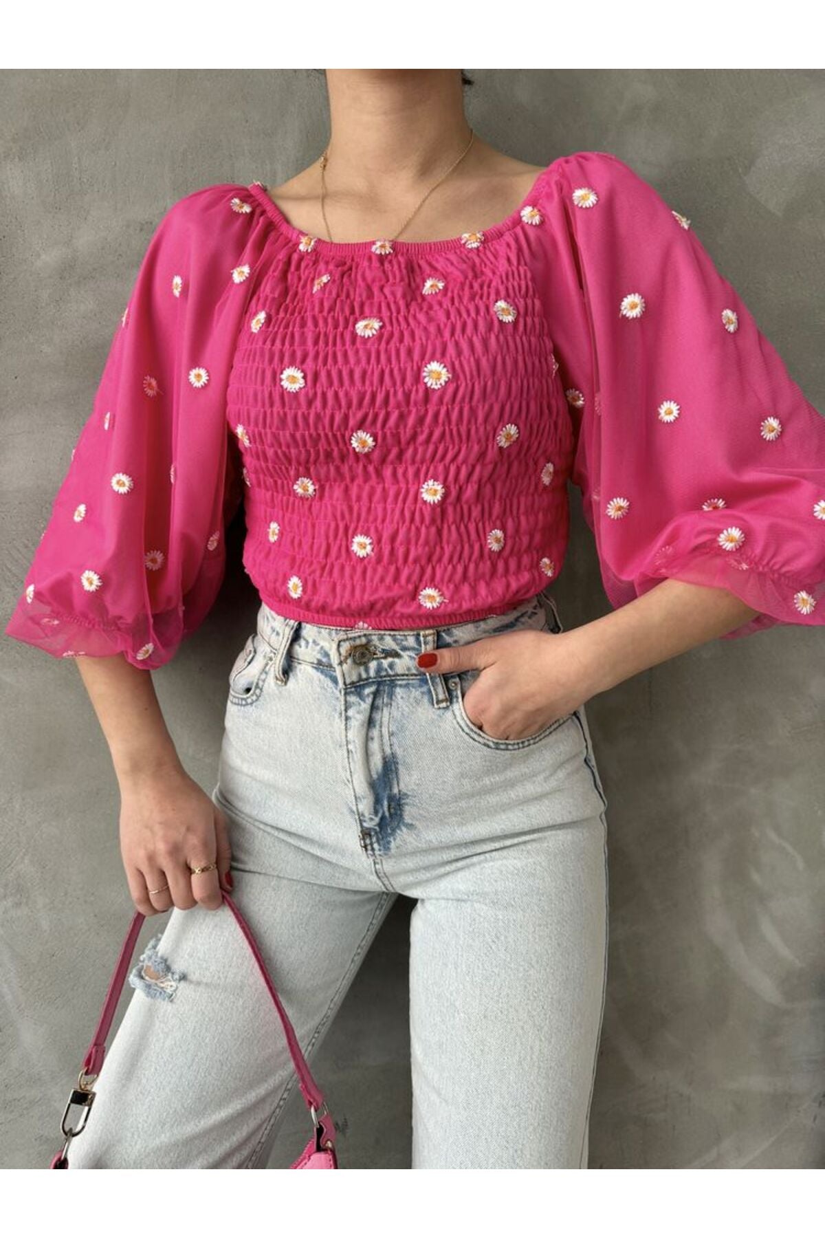 Gipeli Papatya Desenli Bluz | F0988 - LİLA