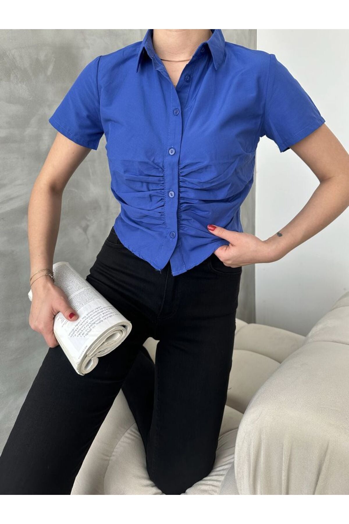 Gipeli Önü Büzgülü Bluz | D2248 - SAKS