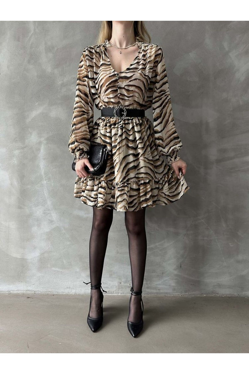 Leopar Çizgili Elbise | F1591