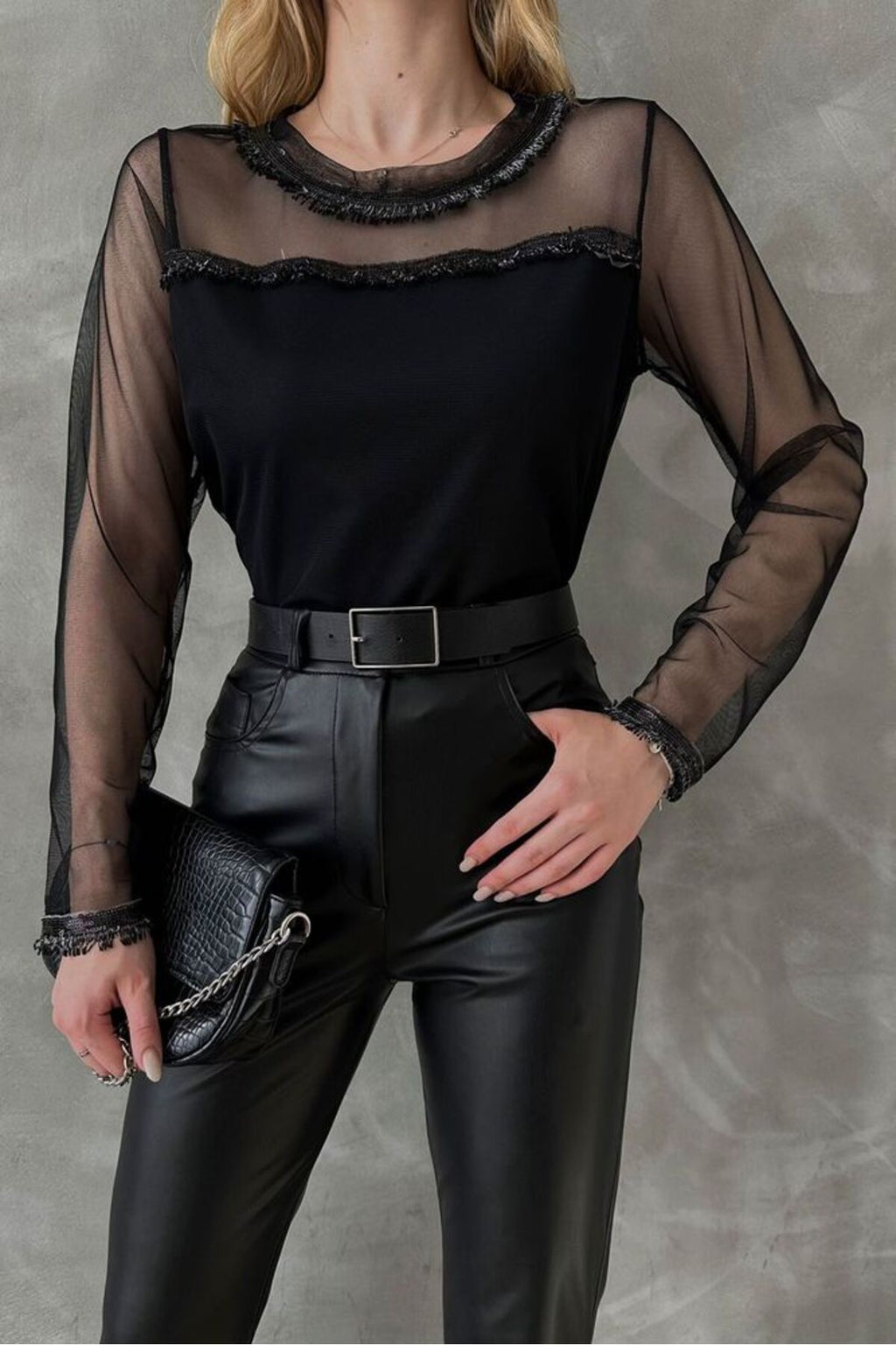 Tül Detaylı Bluz | F1634 - KREM