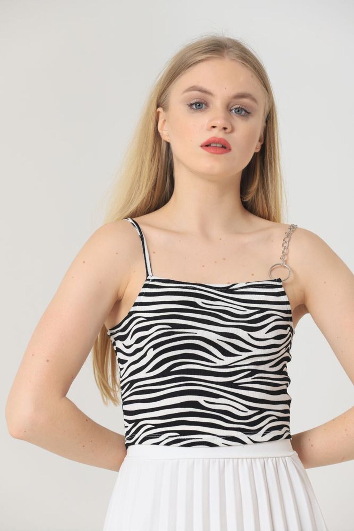 Zincir Detaylı Bluz | D1679 - ZEBRA