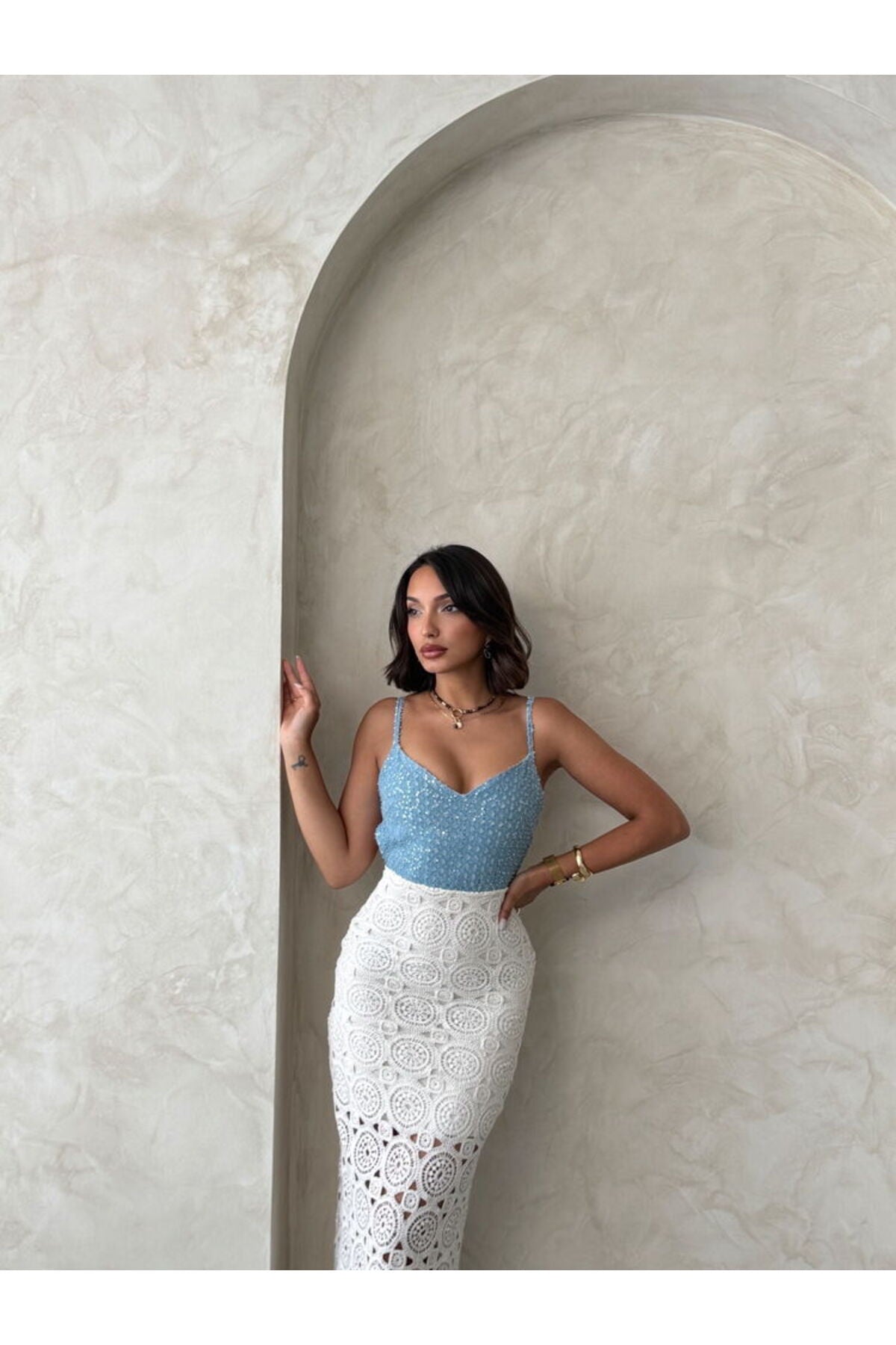 Kot Detaylı Dantel Bodycon Elbise | D2906 - Pembe