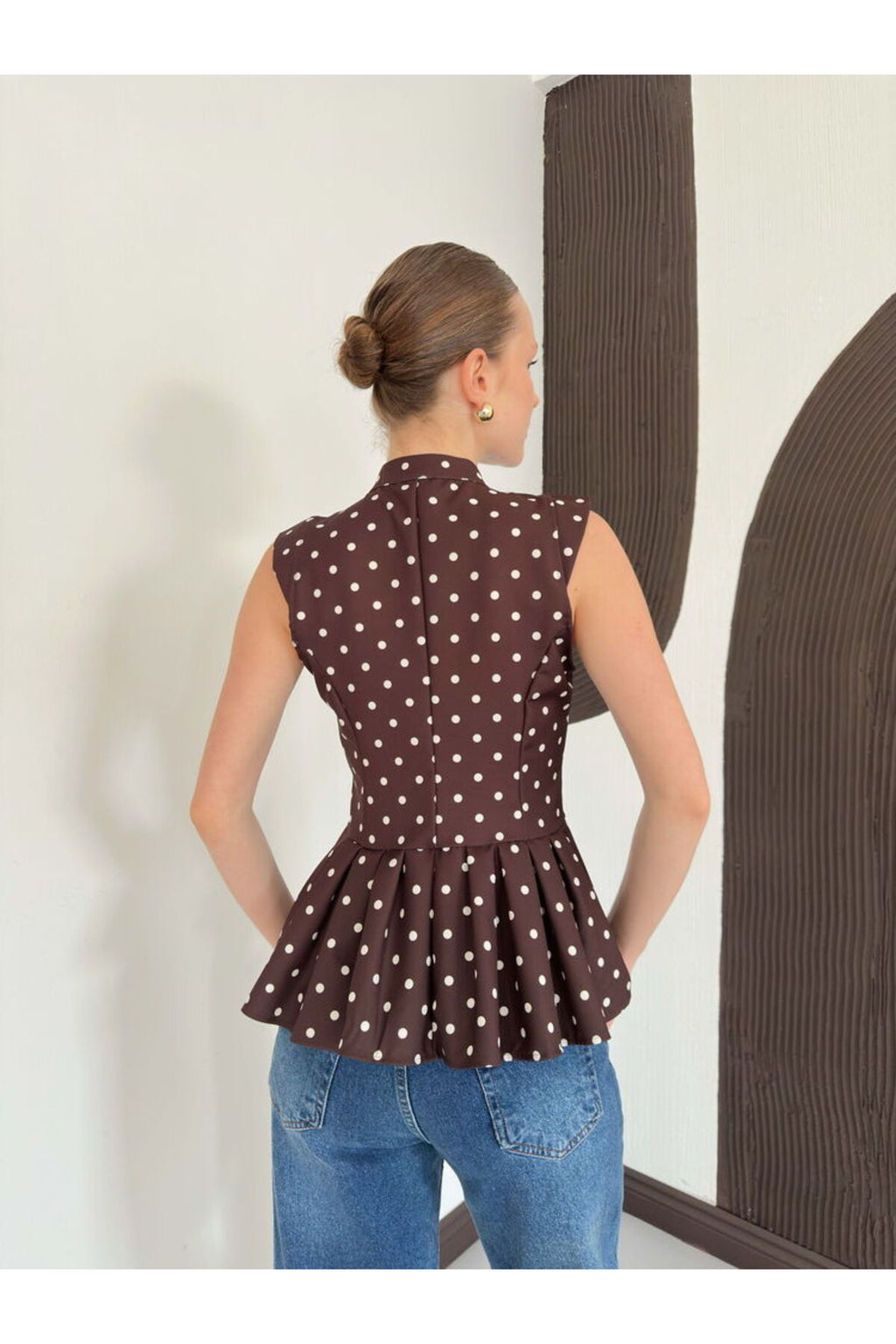Çin Düğmeli Puantiyeli Bluz | D3074