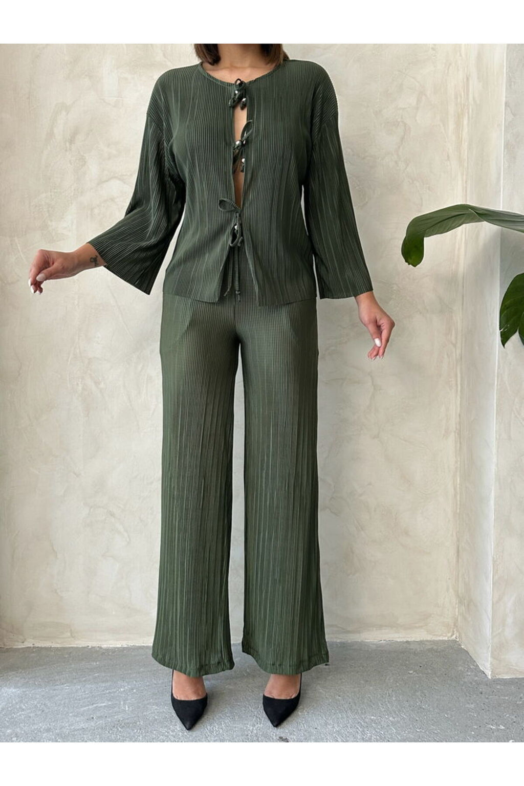 Piliseli Pantolon | D2387 - FUŞYA