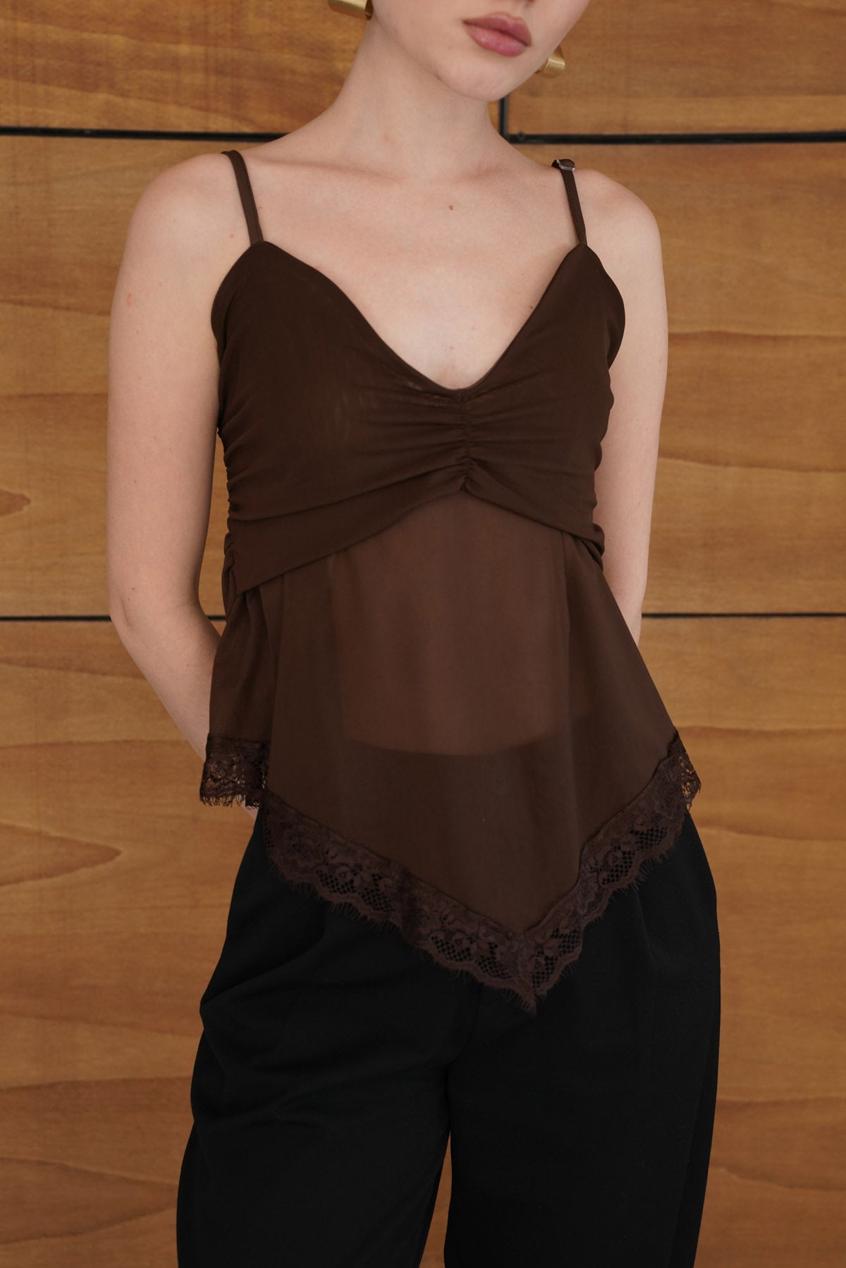 D 2979 ASKILI DANTEL DETAYLI TÜL BLUZ - | D2979