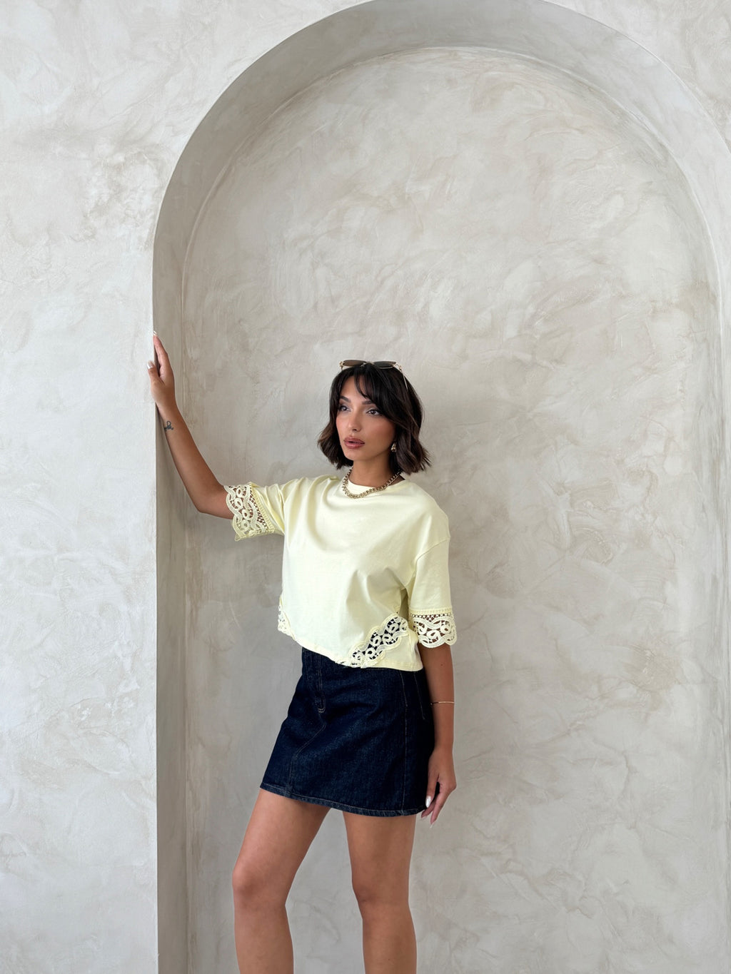 Dantel Detaylı Crop Tişört - | D2705