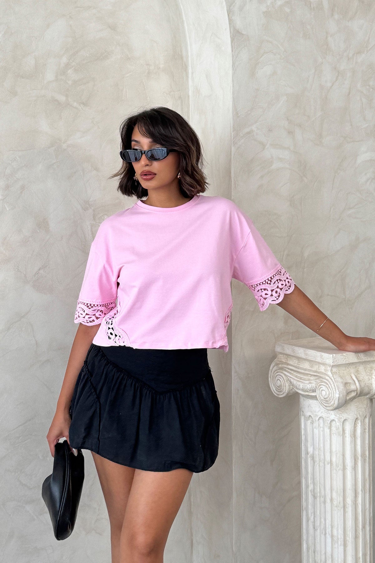 Dantel Detaylı Crop Tişört - | D2705
