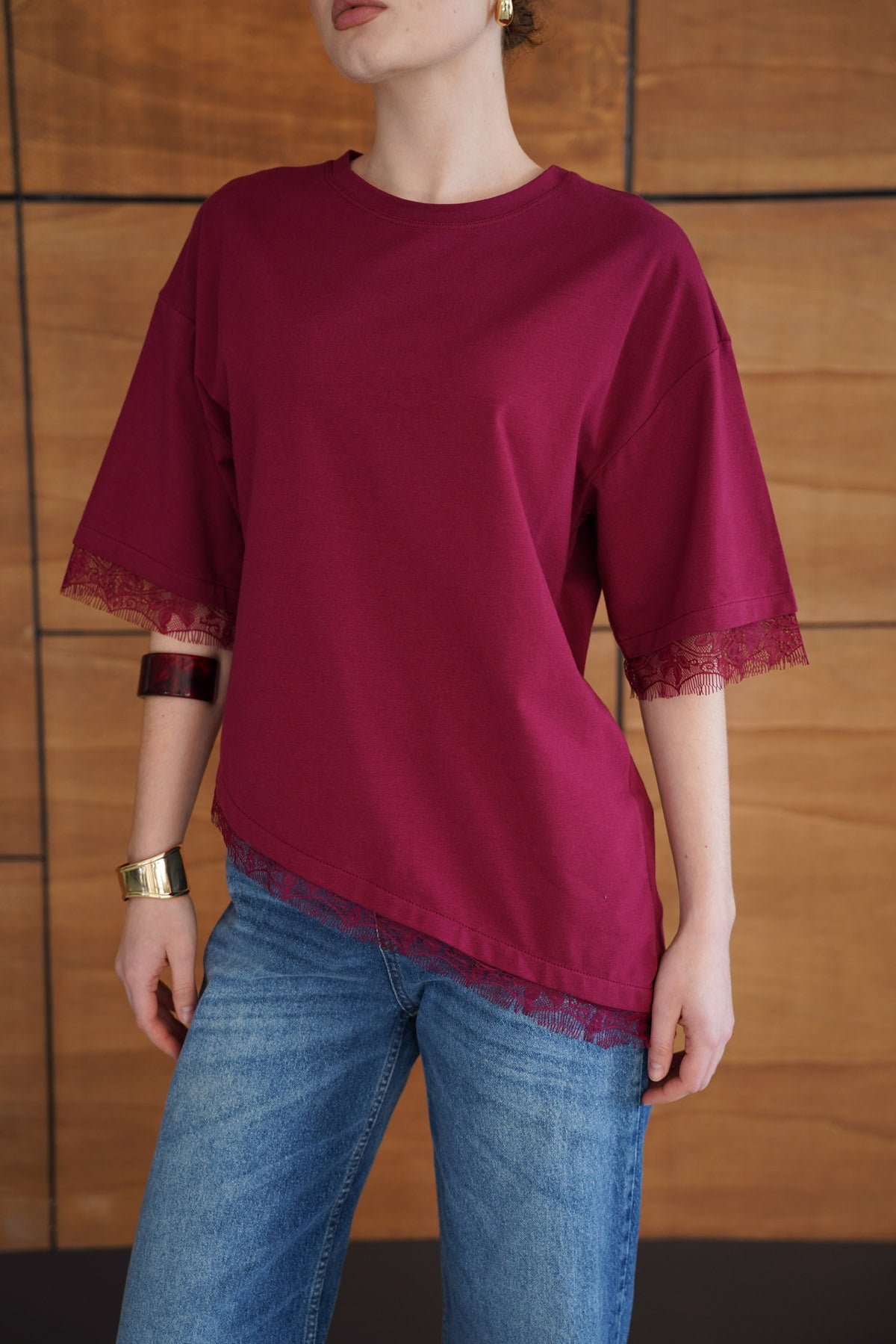 Dantel Detaylı Tişört | D2956