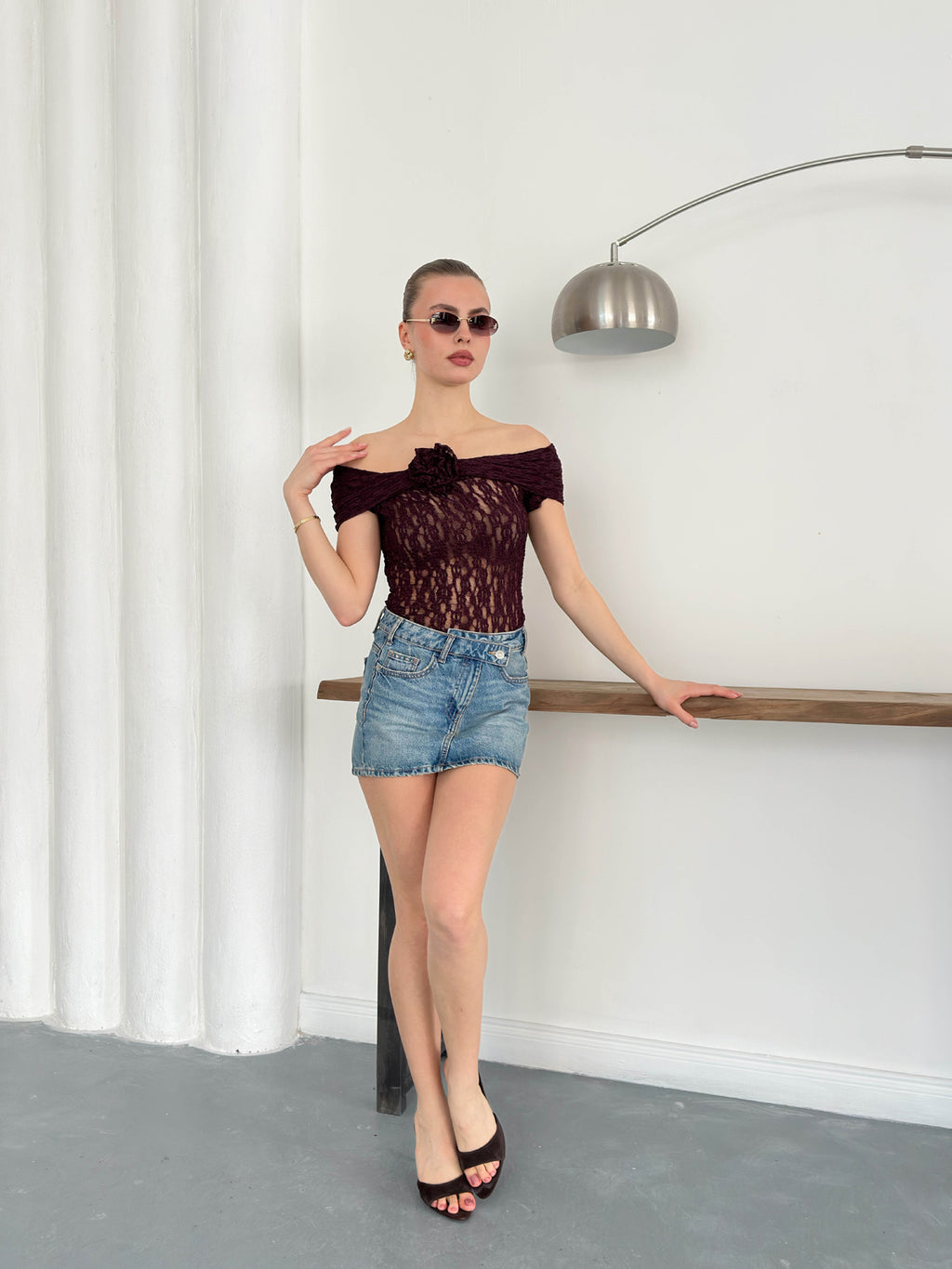 Gül Detaylı Dantel Abiye Bluz| D2749