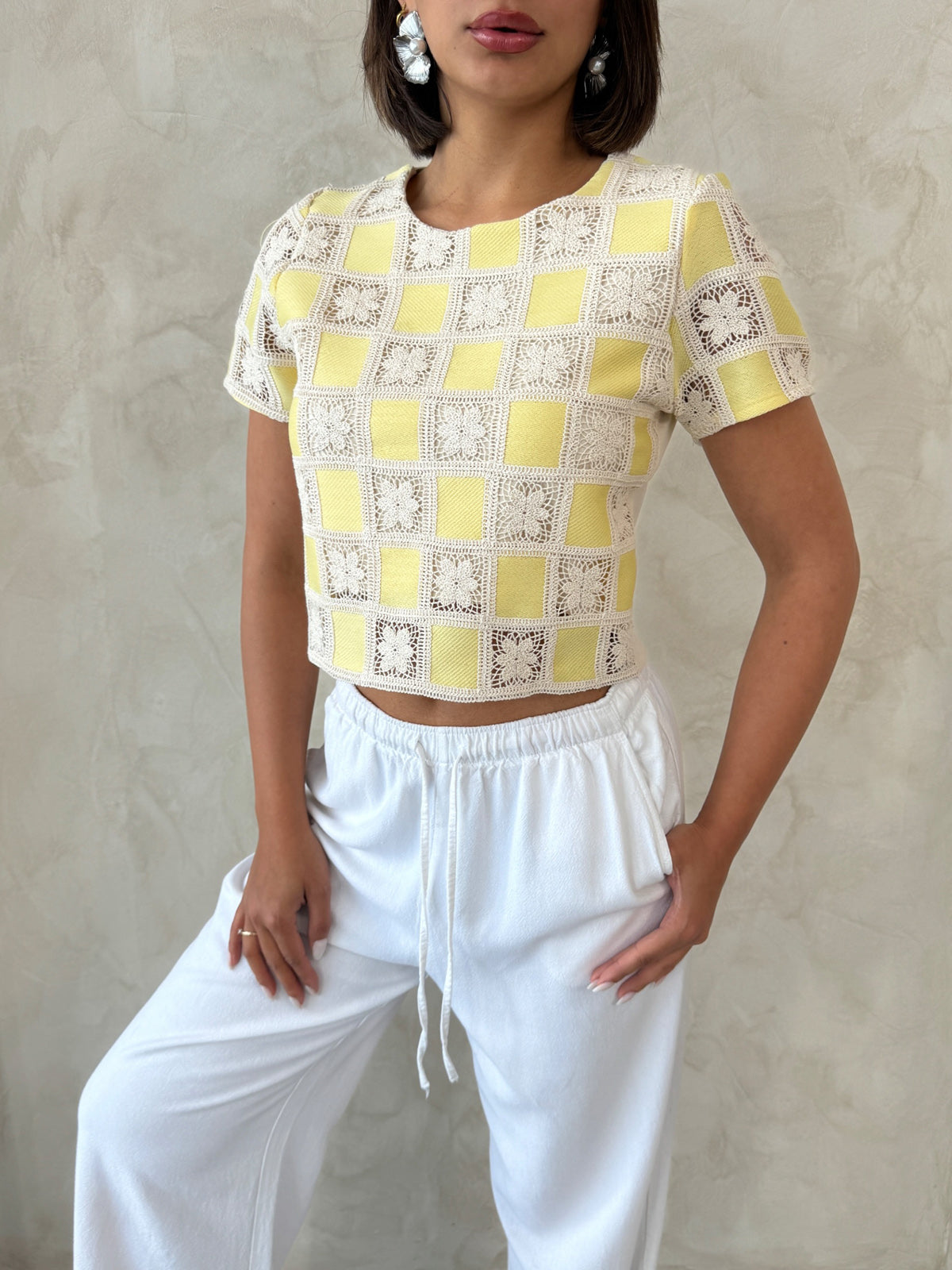 Kısa Kollu Dama Desen Tiğişi Bluz | D2619