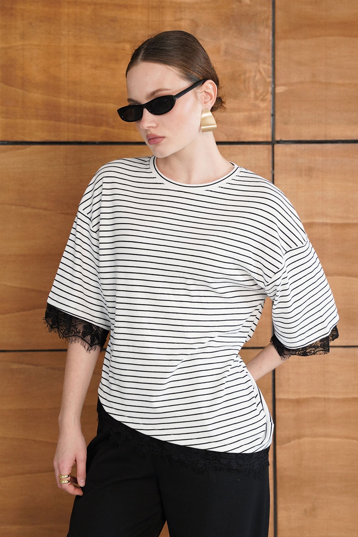 KOL VE ETEK UCU DANTEL T SHIRT | D2988