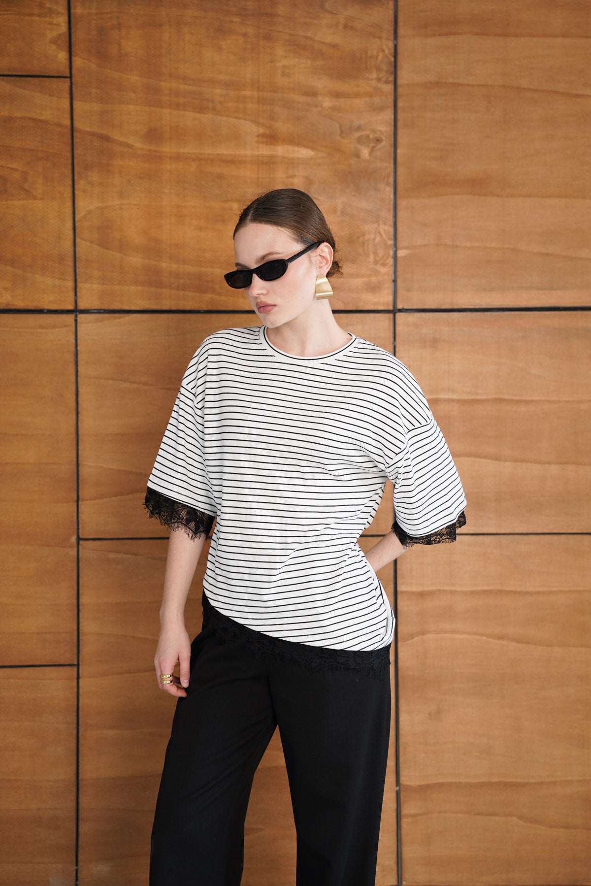 KOL VE ETEK UCU DANTEL T SHIRT | D2988