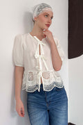 Önden Bağlamalı Brode Bluz | D2800