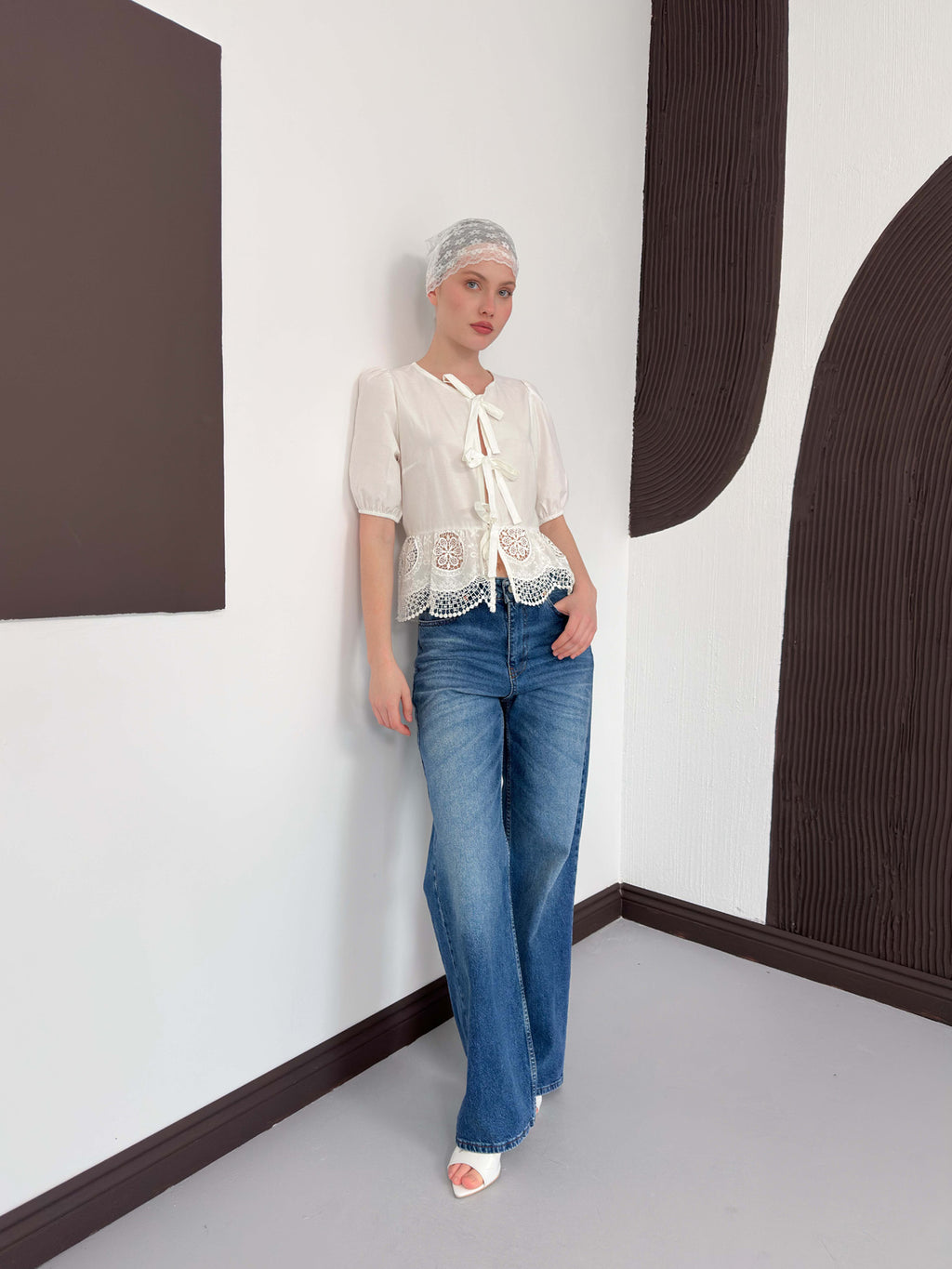 Önden Bağlamalı Brode Bluz | D2800