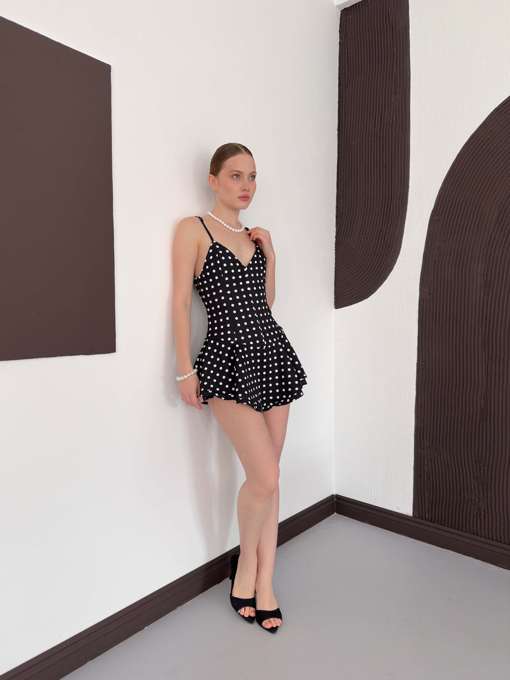 Puantiyeli Askılı Mini Elbise | D3003