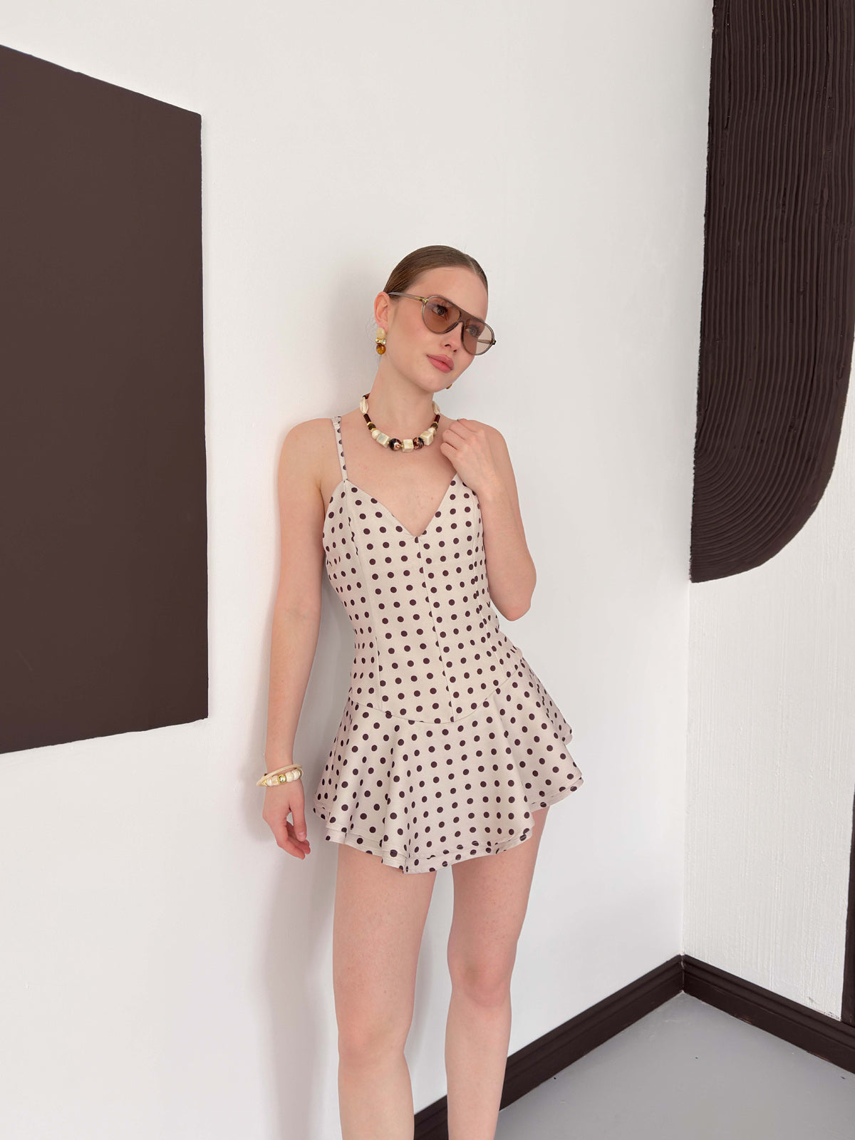 Puantiyeli Askılı Mini Elbise | D3003
