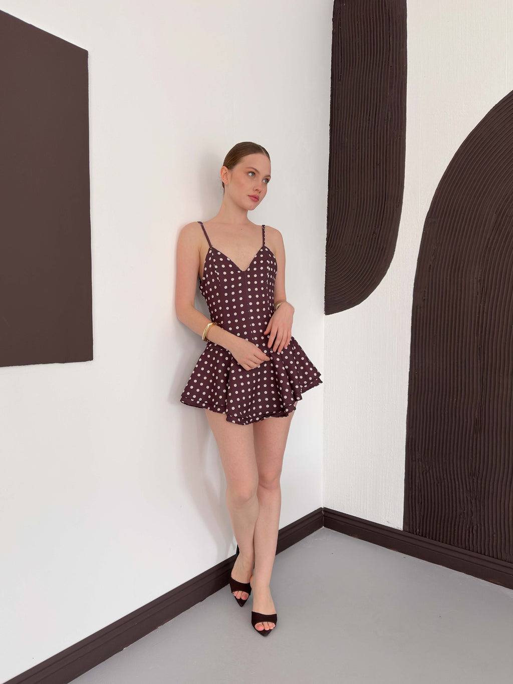 Puantiyeli Askılı Mini Elbise | D3003