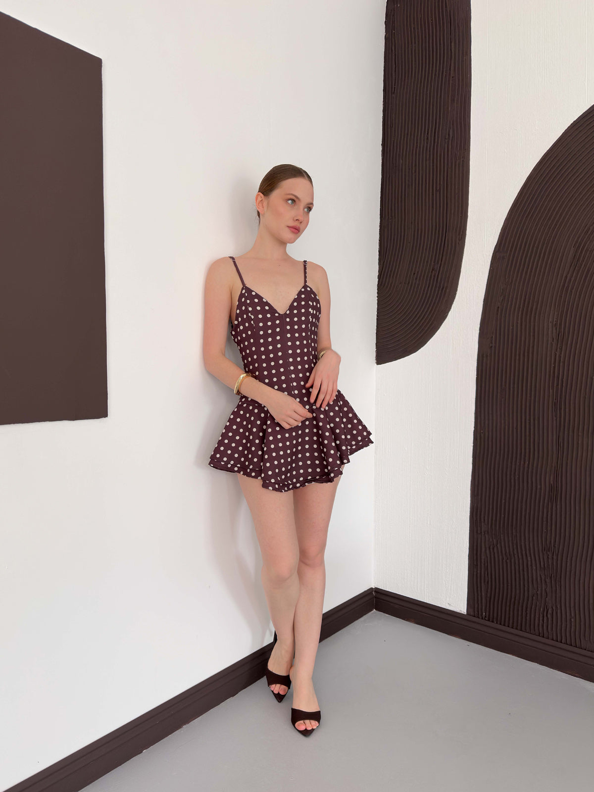 Puantiyeli Askılı Mini Elbise | D3003